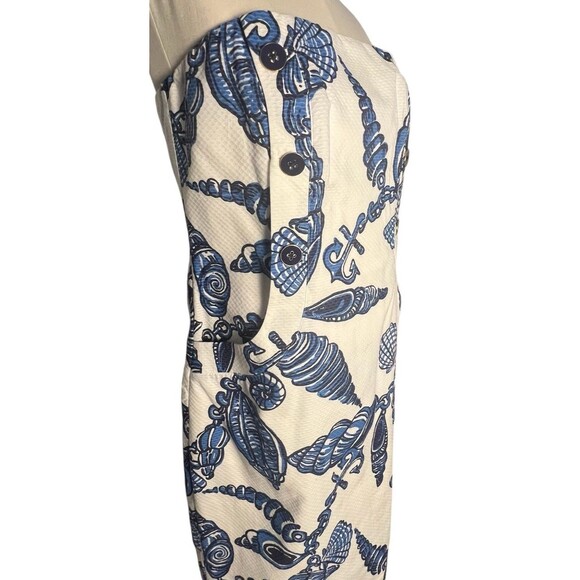 LILLY PULITZER Blue Shell Cotton White and Navy Midi Dress Size 8 - Picture 10 of 16
